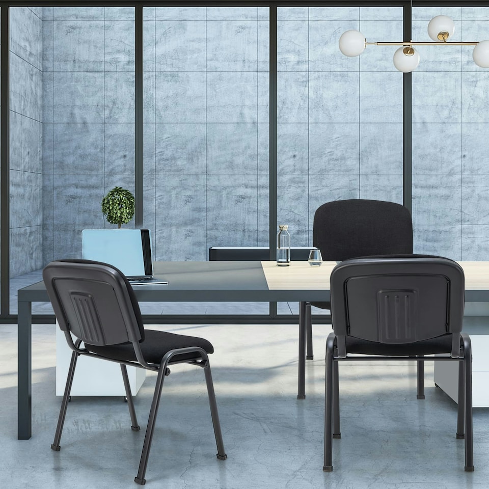 image 1 of COSTWAY Set of 5 Meeting Room Office Chairs Stackable Black