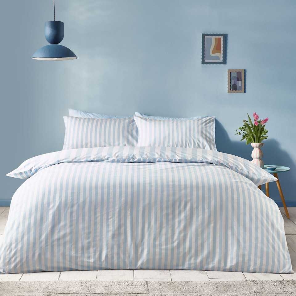 image 1 of Sassy B Stripe Tease Reversible Duvet Cover Set | Blue | Double