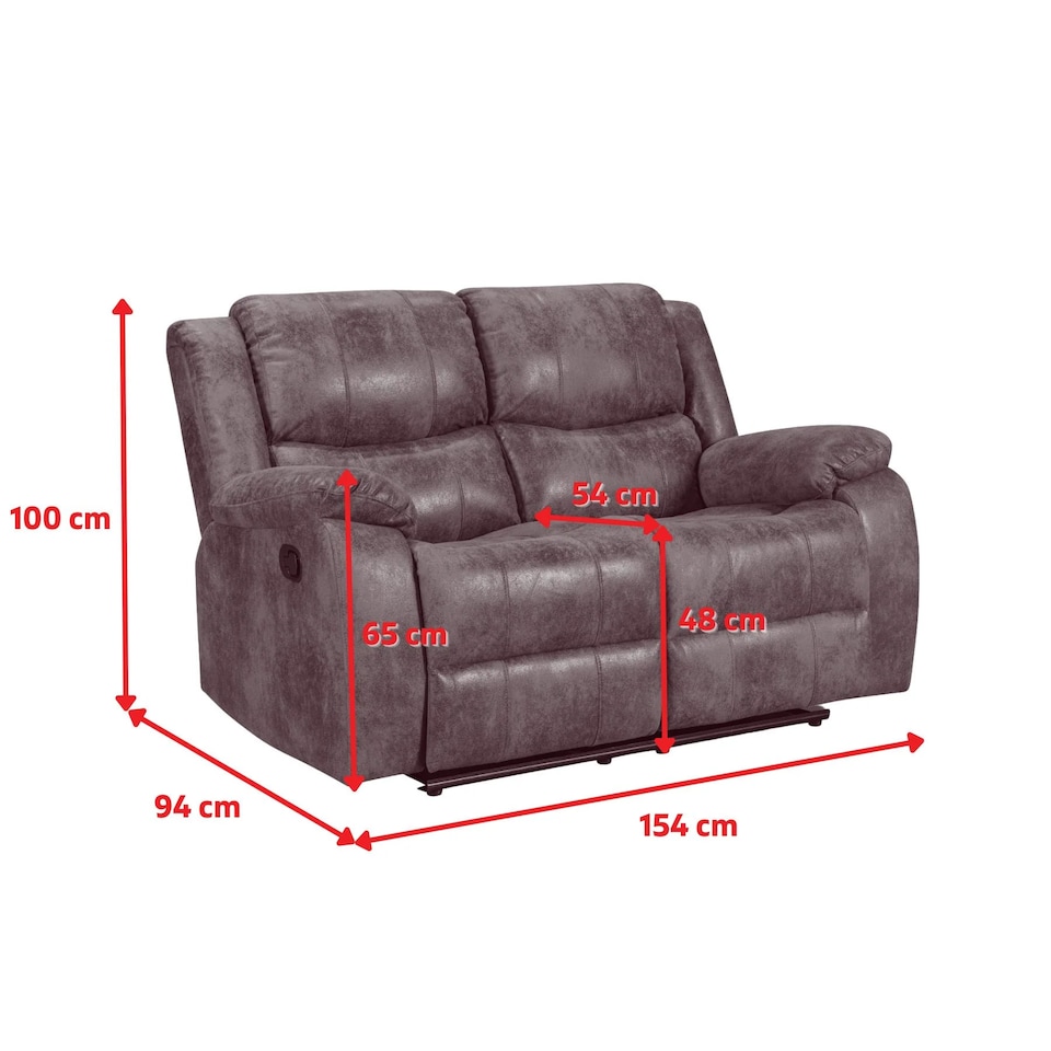 image 1 of Faux Leather Suede Brown 2 Seater Manual Recliner Sofa NAPLES