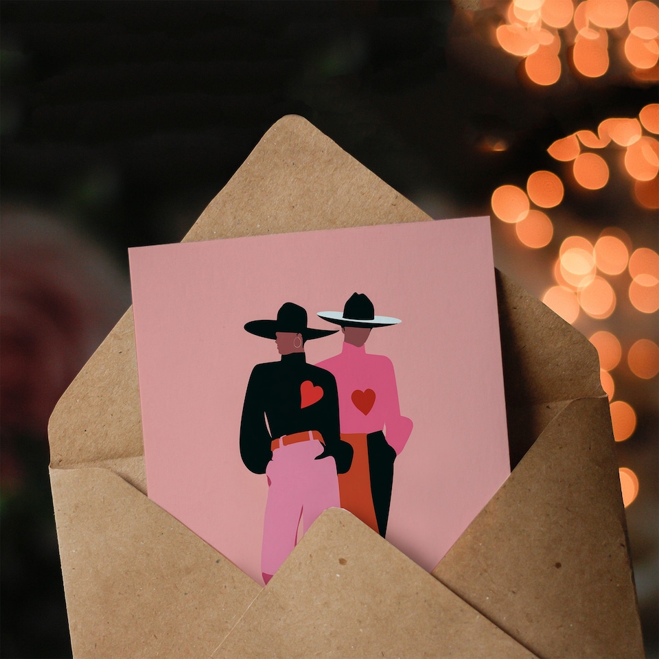 image 1 of Fashionista Cowgirls Modern Graphic Illustration Valentine's Day Card