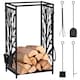 image 1 of HOMCOM Steel Firewood Log Holder Indoor Outdoor Firewood Rack Fireplace Wood Storage Shelf with 4 Tools, Hooks, Tree Pattern Design, RustResistant, Black, 46W x 30D x 70H cm