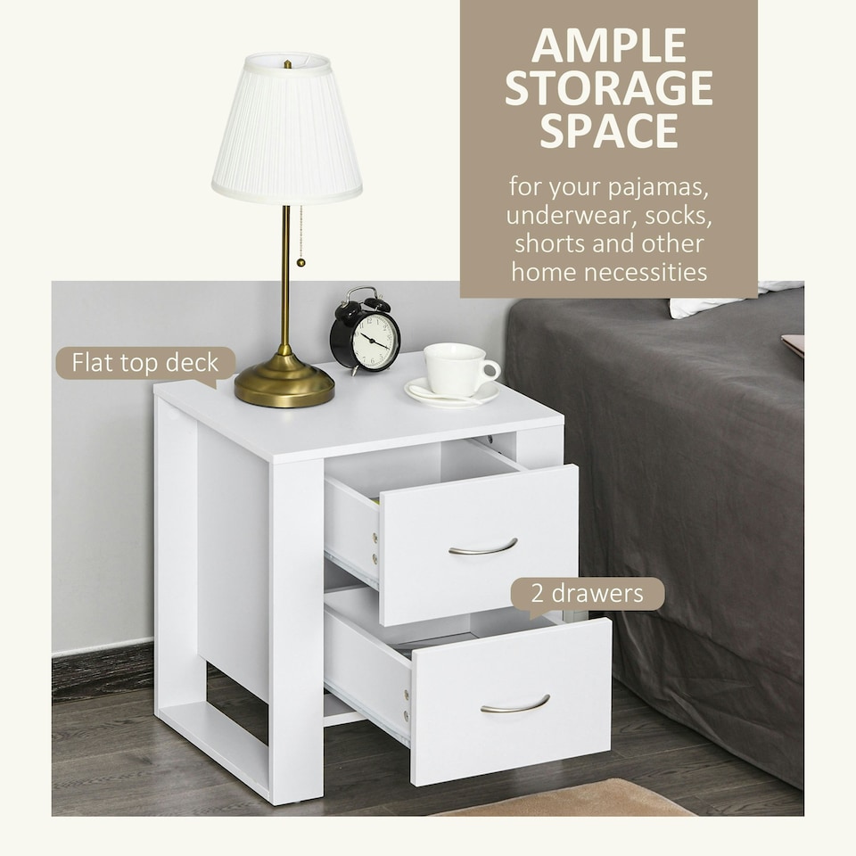 image 1 of HOMCOM 2 Drawer Boxy Bedside Table w/ Handles Elevated Base Oak Brown