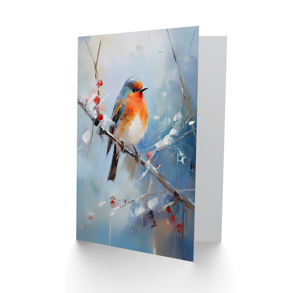 image 1 of Winter Robin Bird on Tree Branch Christmas Card
