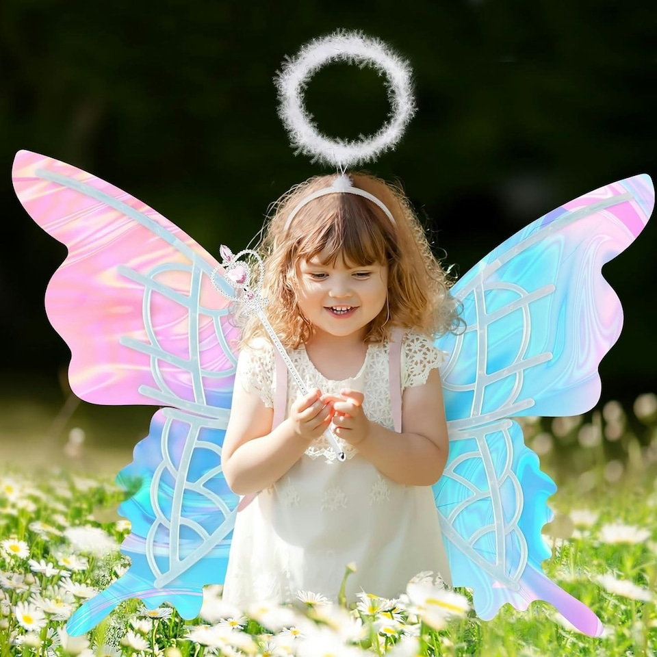 image 1 of deAO Light Up Butterfly Fairy Wings with Multi-Colour Lights & Adjustable Straps Childrens Dress Up Toy