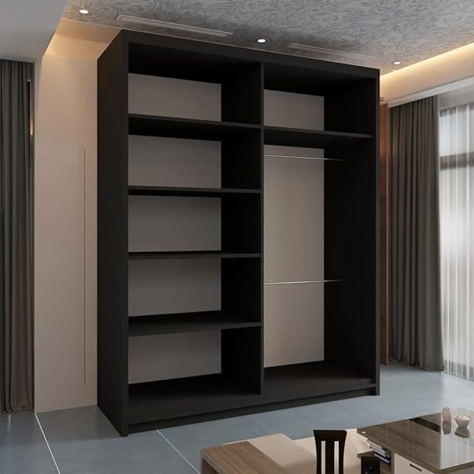 image 1 of Modern Sliding Mirrored Wardrobe 120/150/180/203cm White/Black/Grey/Oak Black | 180cm