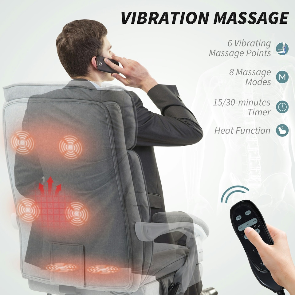 image 1 of HOMCOM Massage Office Chair, Heated Reclining Desk Chair with Footrest, Grey
