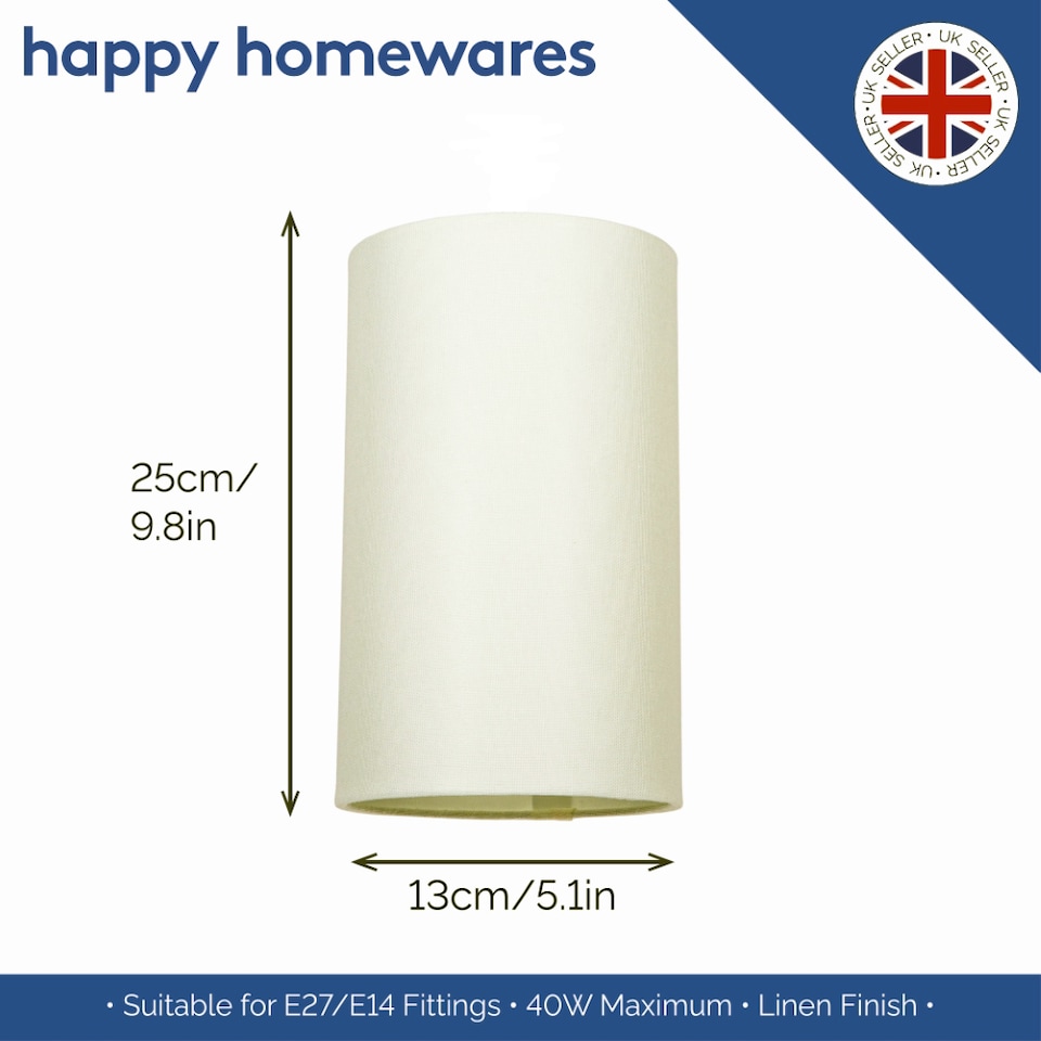 image 1 of Contemporary and Stylish Soft Cream Linen Fabric Tall Cylindrical 25cm Lampshade | Cream