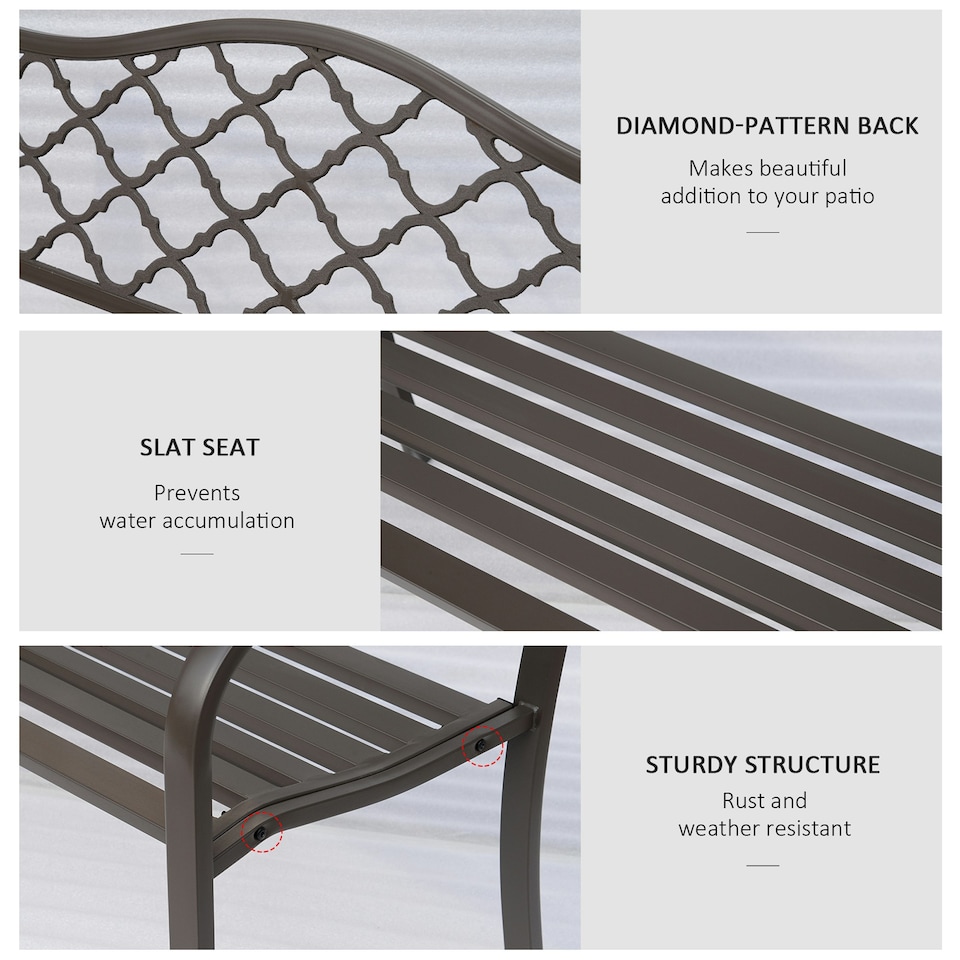 image 1 of Outsunny Outdoor Garden Bench 2 Seater Patio Porch Loveseat Brown