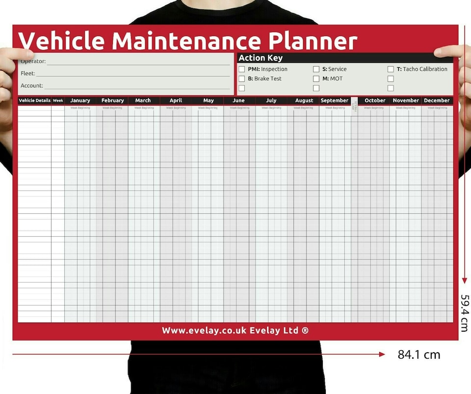 A1 Vehicle Maintenance Wall Planner Undated
