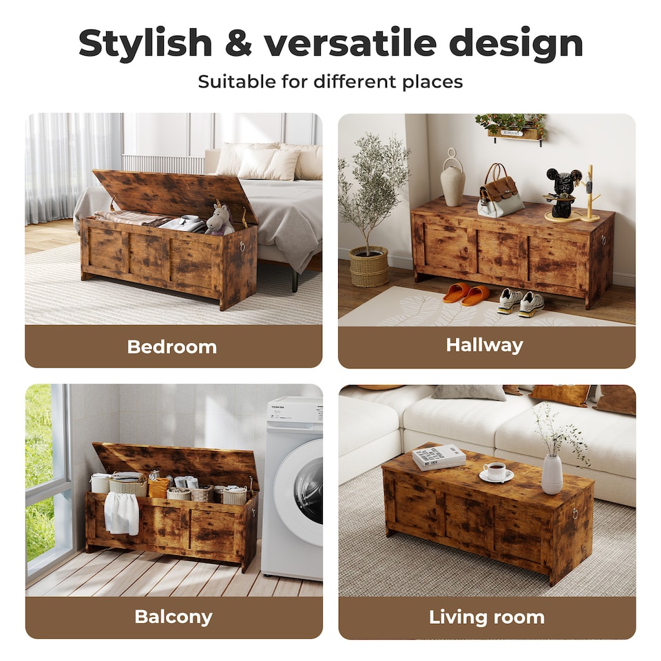 image 1 of Levede Storage Bench Rustic Wooden Cabinet Chest Table Toy Box Indoor Furniture