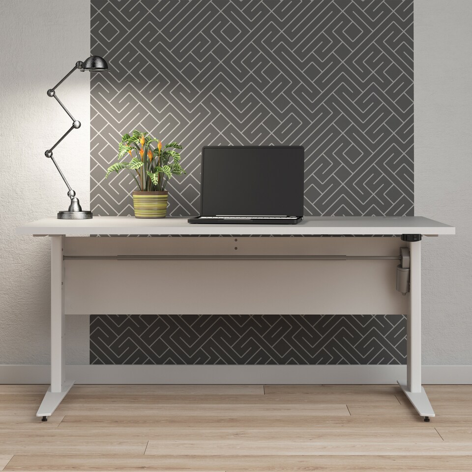 image 1 of Prima Desk 150cm in White with Height Adjustable Legs with Electric Control in Silver Grey Steel
