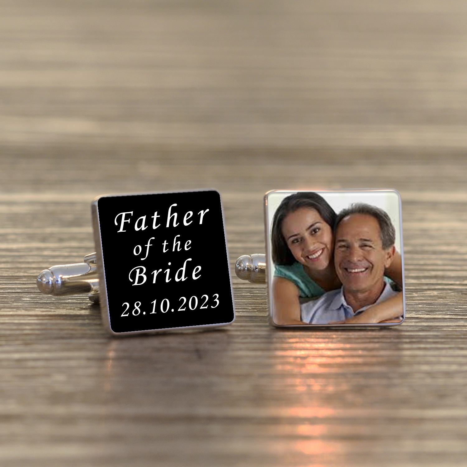 Personalised Father of the Groom Photo Upload Silver Finish Cufflinks for Dad