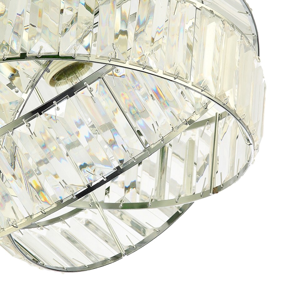 image 1 of Modern Three Ring Chrome Pendant Lighting Shade with Transparent Acrylic Prisms | Chrome