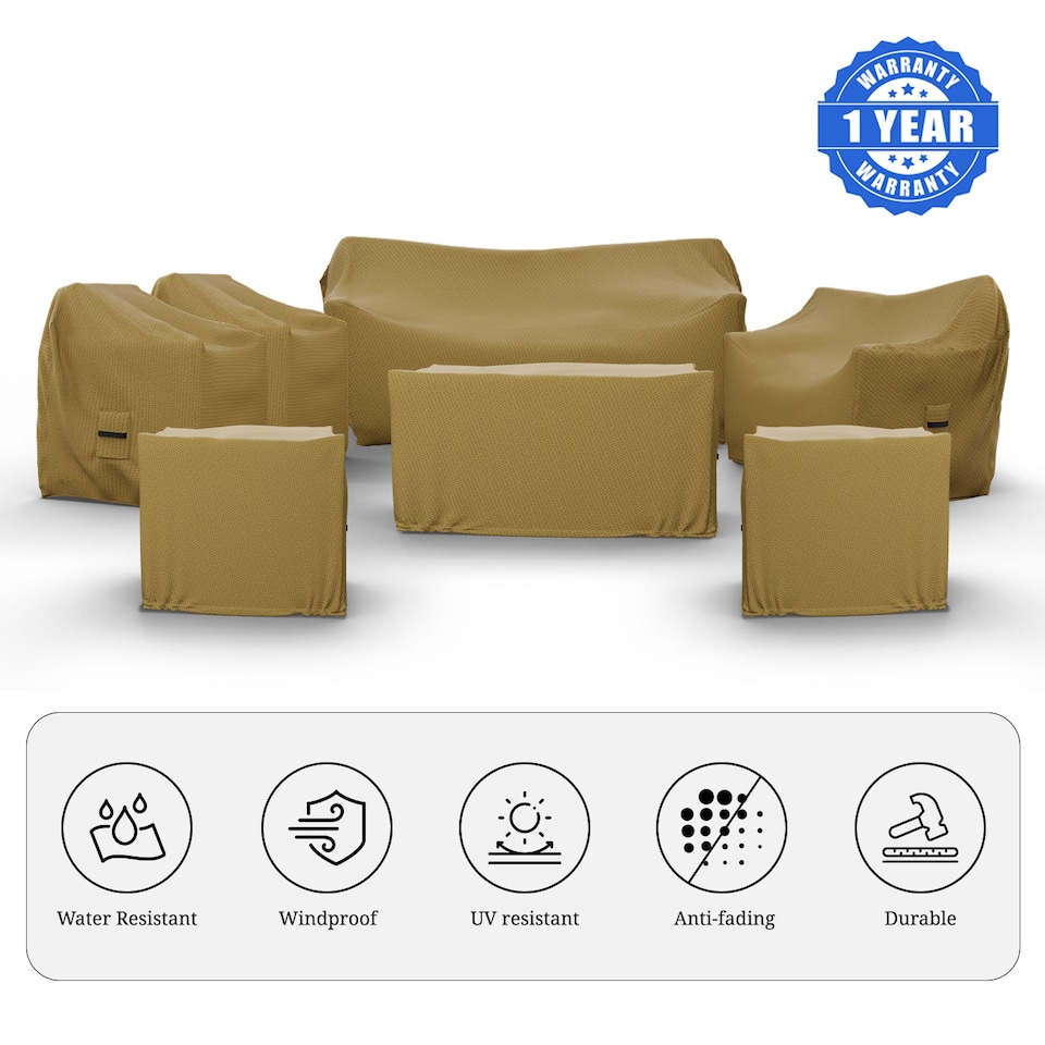 image 1 of Covers&All 7 Person Conversation Set Covers, 7 Piece Patio Furniture Cover Set, 1 Sofa Cover, 73 in L × 26 in W × 32 in H × 25 in FH x 1 Sofa