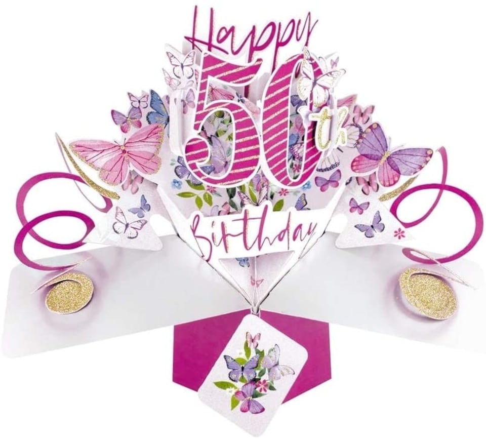 image 1 of Pop Up 50th Birthday Butterflies Greeting Card