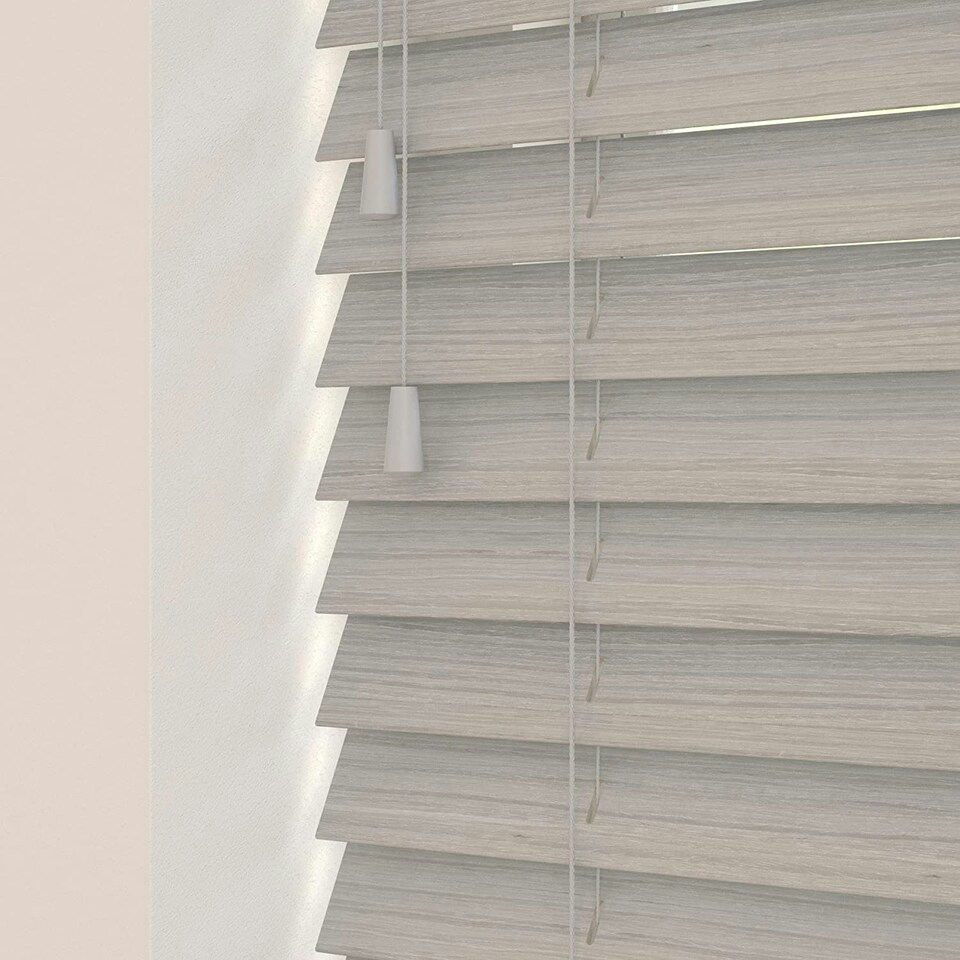 image 1 of 165cm River Oak Wooden Venetian Blinds With Strings (130cm drop) | Brown | Brown