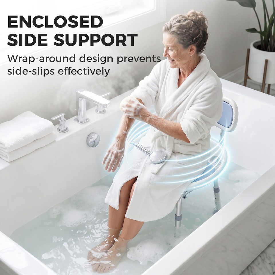 image 1 of HOMCOM Shower Chair with Back, Adjustable Height, Enclosed Side Support