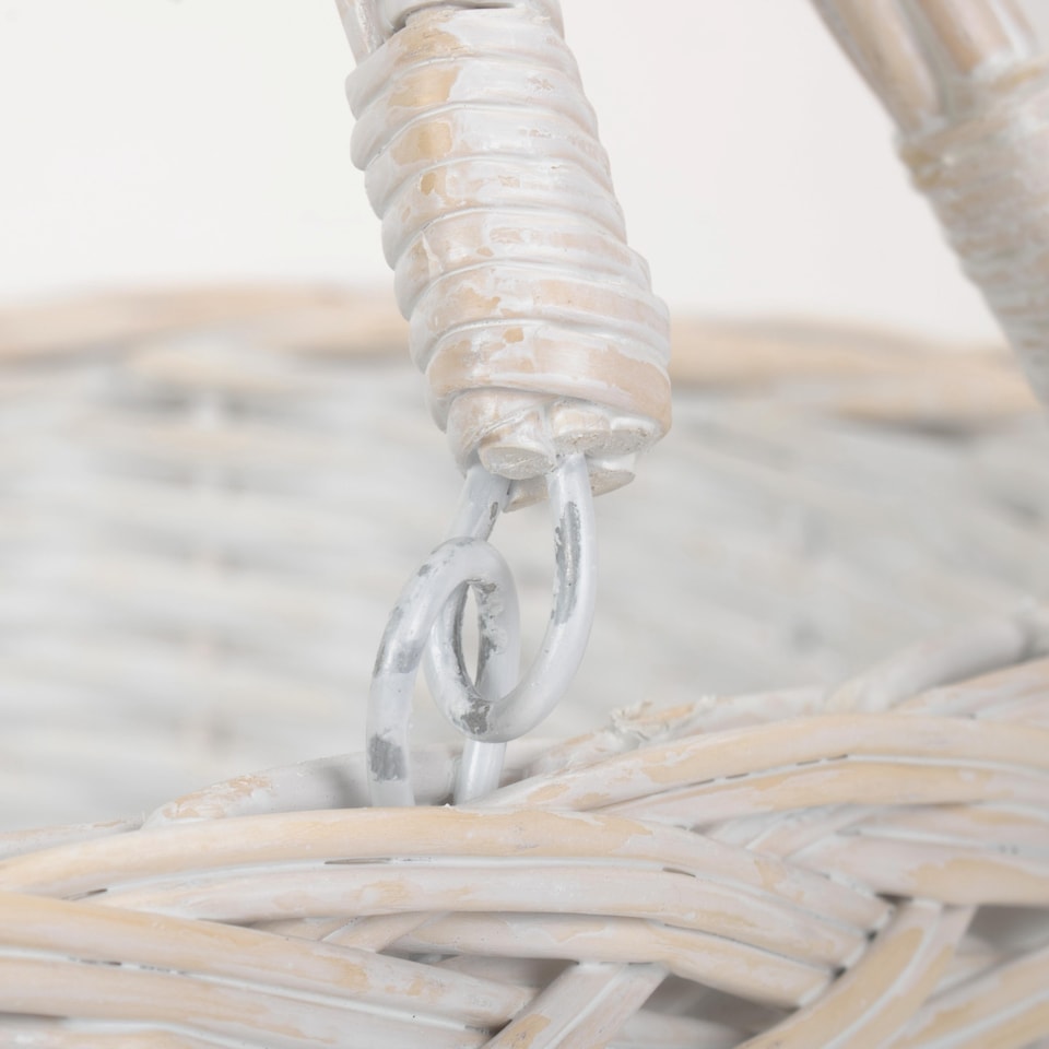 image 1 of Medium White Swing Handle Wicker Shopping Basket | White | White | M