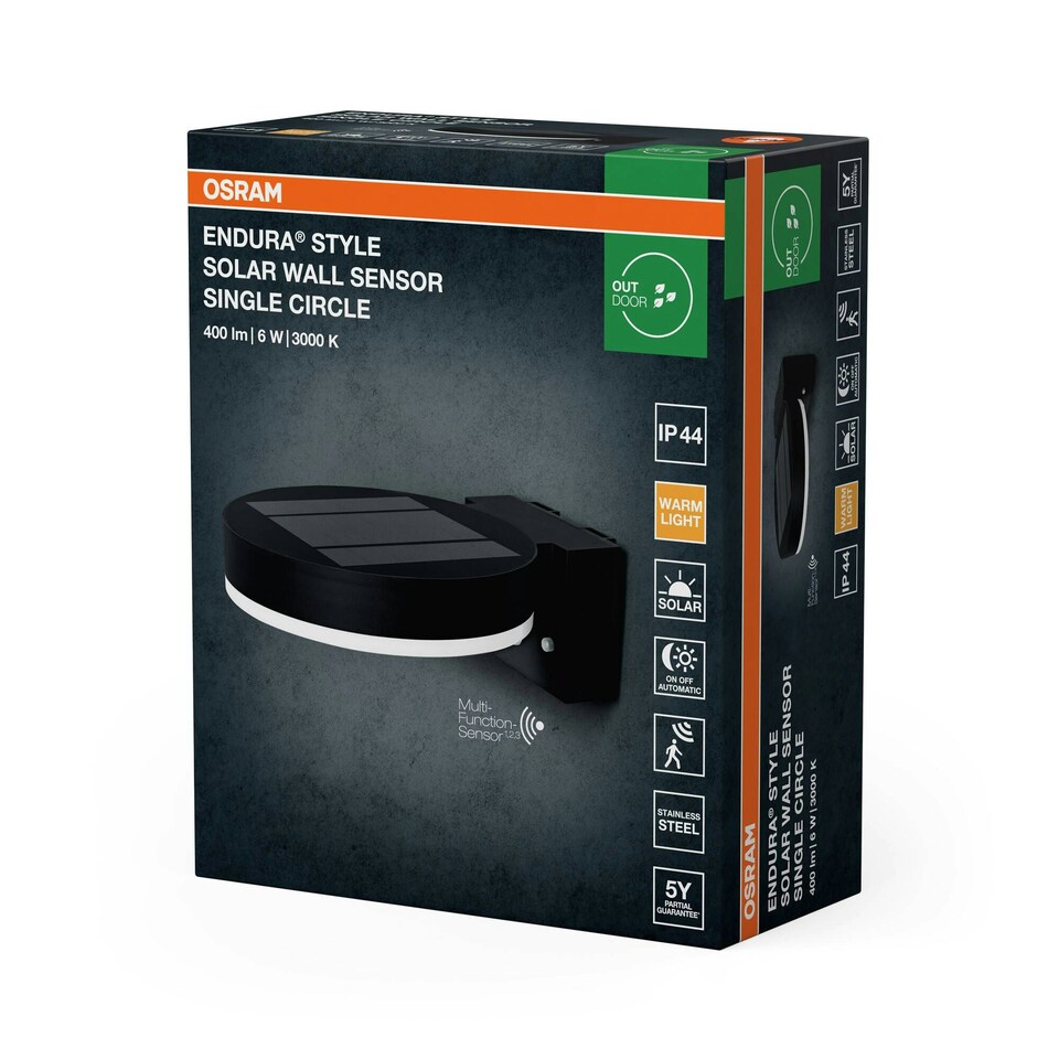 image 1 of OSRAM Solar Wall Light Black Stainless Steel IP44 Black