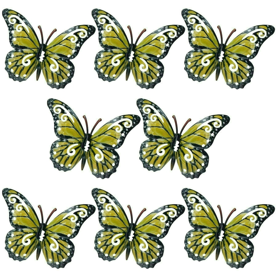 image 1 of Set of 8 Yellow Small Metal Butterflies Garden/Home Wall Art Ornament