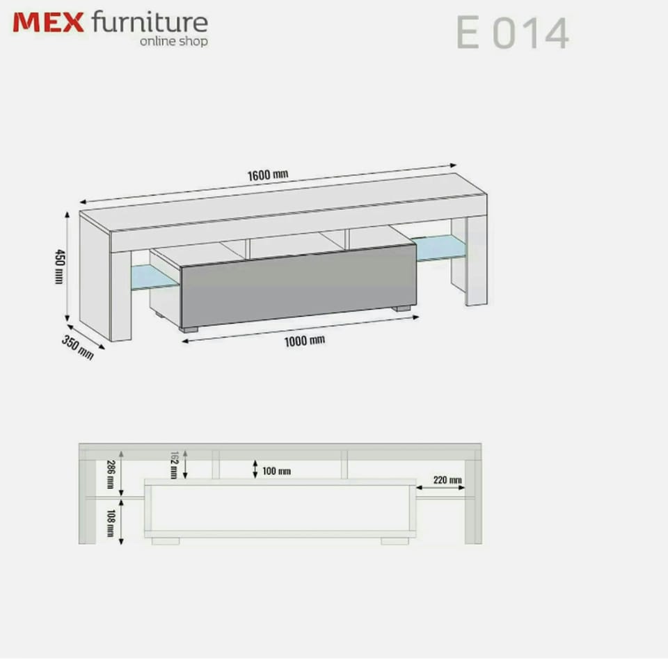 image 1 of TV Unit 160cm Grey Gloss Door White Matt Body with LED Glass Shelves | White | Grey | One Size | 1