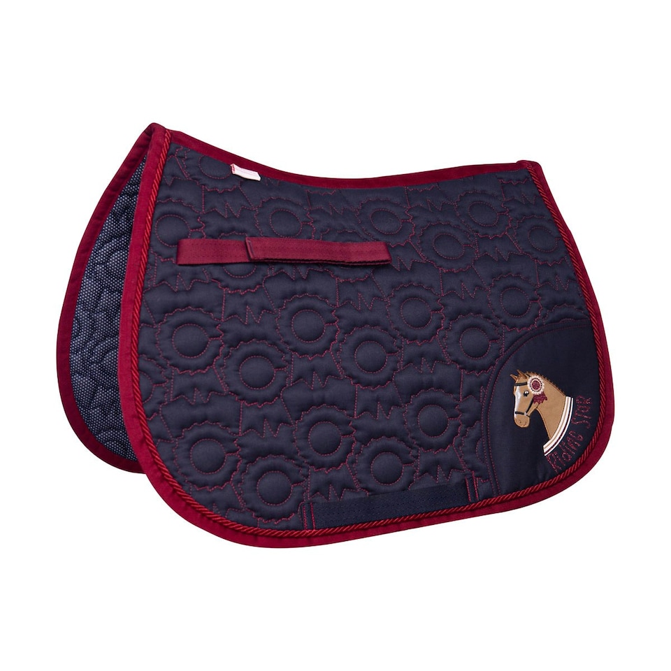 image 1 of Little Rider Riding Star Rosette Horse Saddlepad - Navy/Burgundy - Pony/Cob