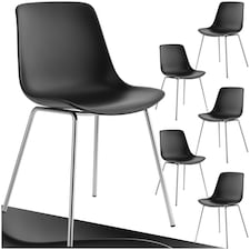 Dining Chair Mave - large plastic seat, ergonomic, high backrest, 120 kg load capacity - Set of 6 Black | Black/Chrome