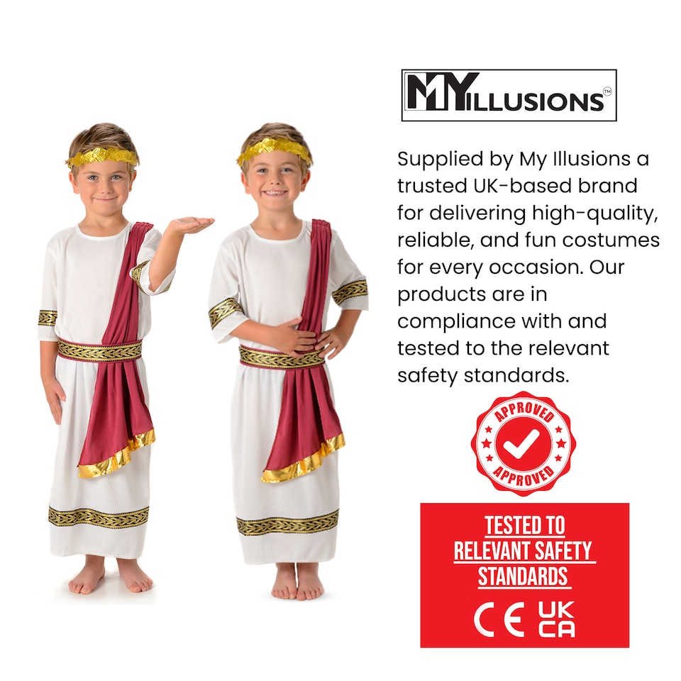 image 1 of Roman Emperor Boys Fancy Dress Ancient Greek Historical Caesar Toga Kids Costume
