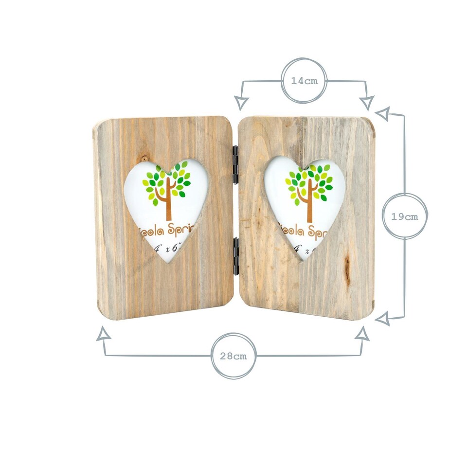 image 1 of Nicola Spring Rustic Hearts Folding 2 Photo Frame - 4 x 6" - Natural