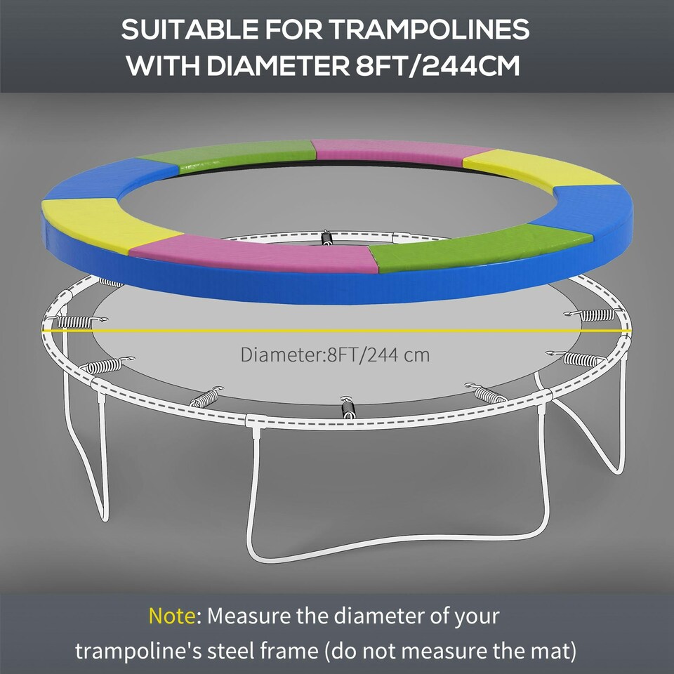 image 1 of SPORTNOW 8FT Trampoline Pad Spring Cover, Waterproof, Multi-Colored
