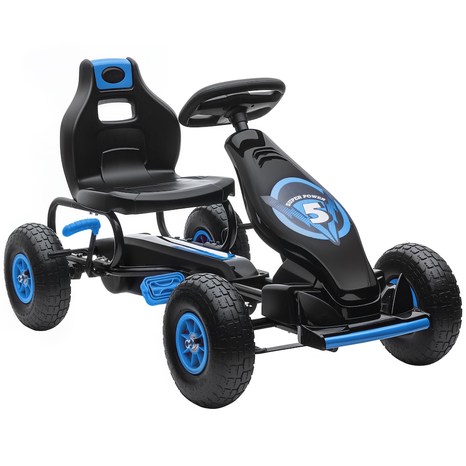 image 1 of HOMCOM Pedal Go Kart for Kids, Racing Go Kart with Adjustable Seat, Inflatable Tyres, Shock Aborb, Handbrake, for Ages 5-12 Years - Blue