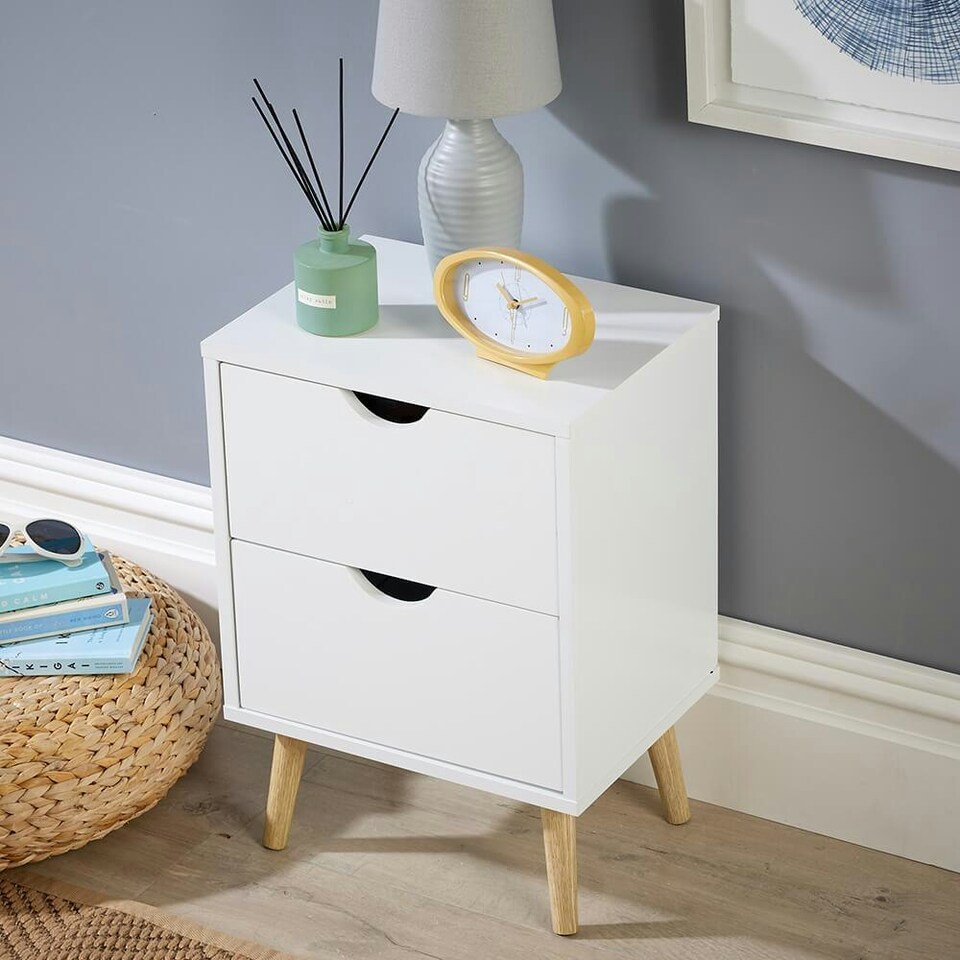 image 1 of Bedside Cabinet Wooden Scandi Legs Modern Bedroom Furniture