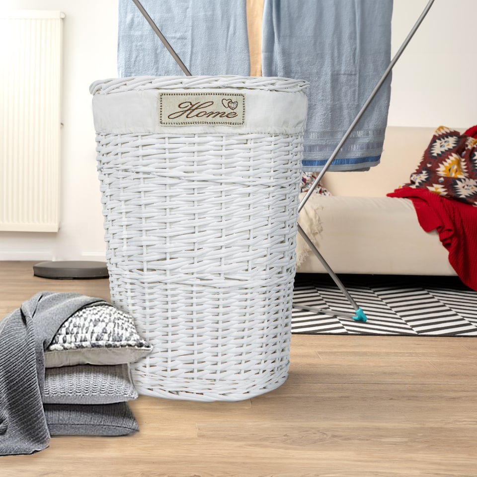 image 1 of Wicker Oval Laundry Basket Bathroom Storage Laundry Bag Bin With Liner and Lid