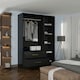 image 3 of Modern 3-Door High Gloss Wardrobe with Dual Mirrors, Gold Accent Handles, Drawers & Shelves-116cm Wide Black | Black116cm