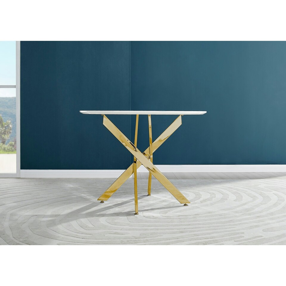 image 1 of Furniturebox Novara 100cm White High Gloss Table (Gold)