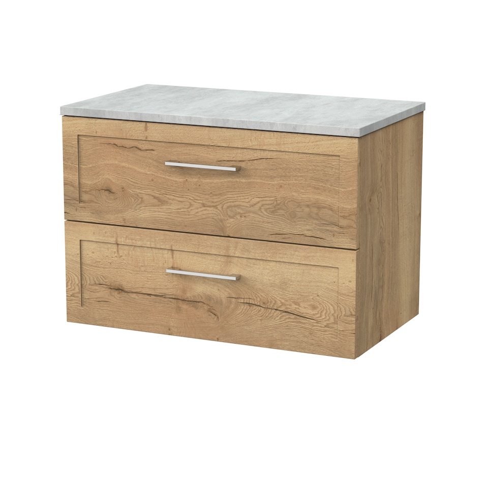 image 1 of Balterley Stonnall Traditional Wall Hung 2 Drawers Vanity Unit with Bellato Grey Laminate Worktop, 800mm, Autumn Oak