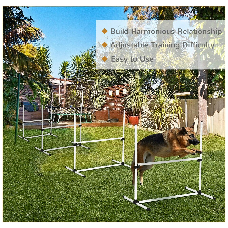 image 1 of PawHut 4 Pieces Dog Agility Training Equipment with Carrying Bag, White