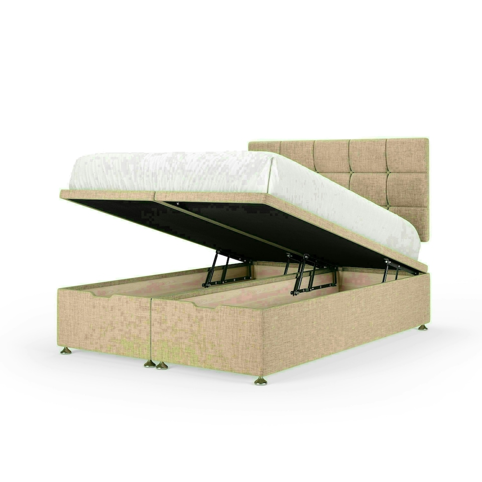 Cream Linen Ottoman Base and Pearl Headboard Double | Multi