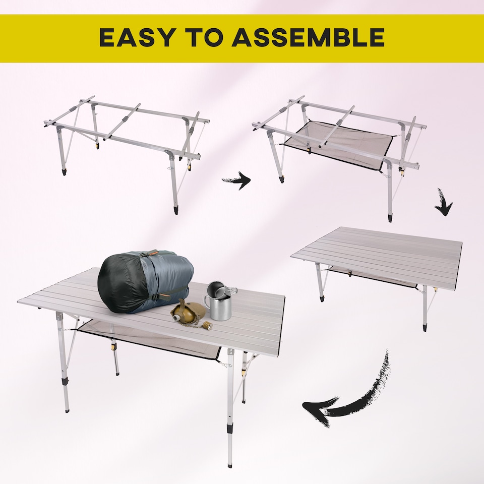 image 1 of Outsunny 4FT Folding Aluminium Picnic Table Portable Camping BBQ Table Roll Up Top Mesh Layer Rack with Carrying Bag