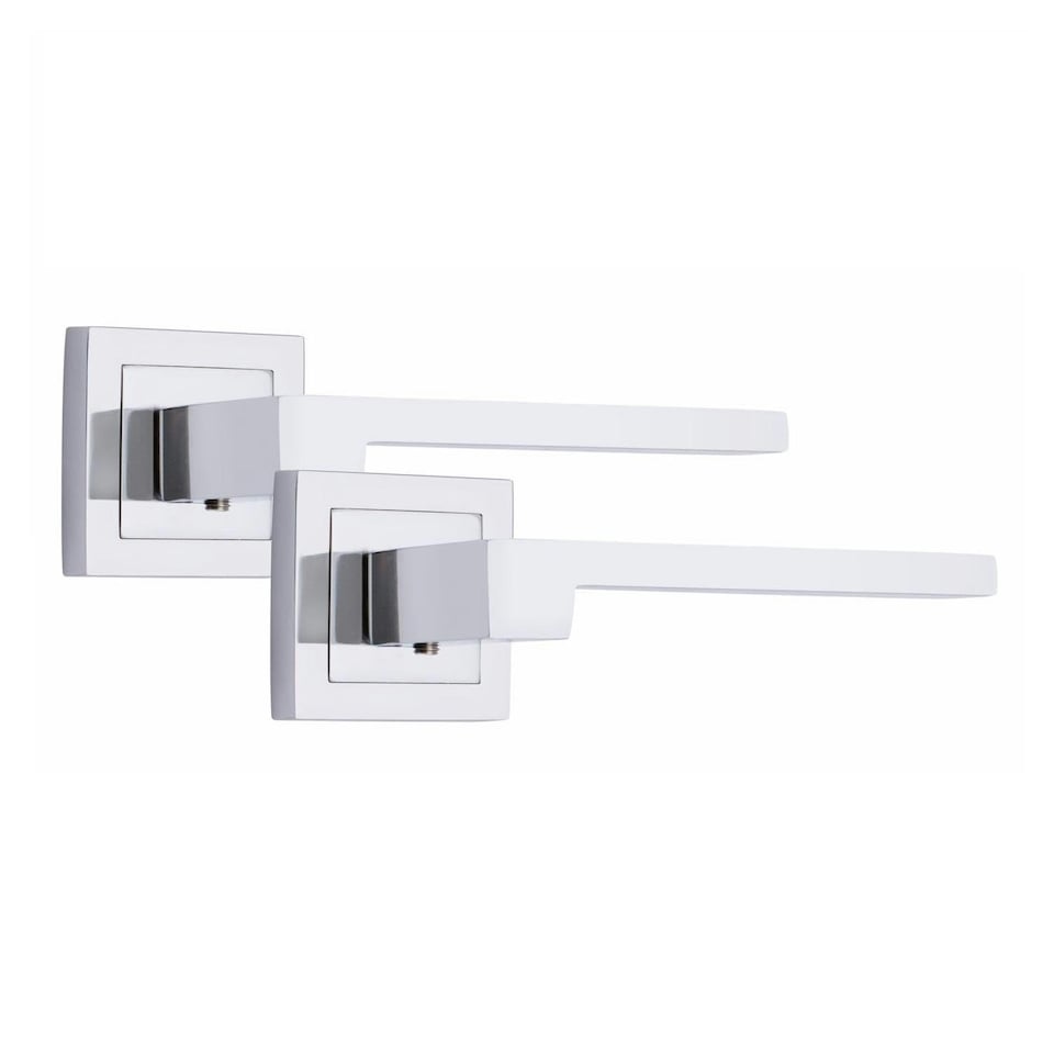 image 1 of Golden Grace 1 Pair Zeta Premium Design Door Handles on Square Rose in Polished Chrome Finish | Chrome | 1 Pair