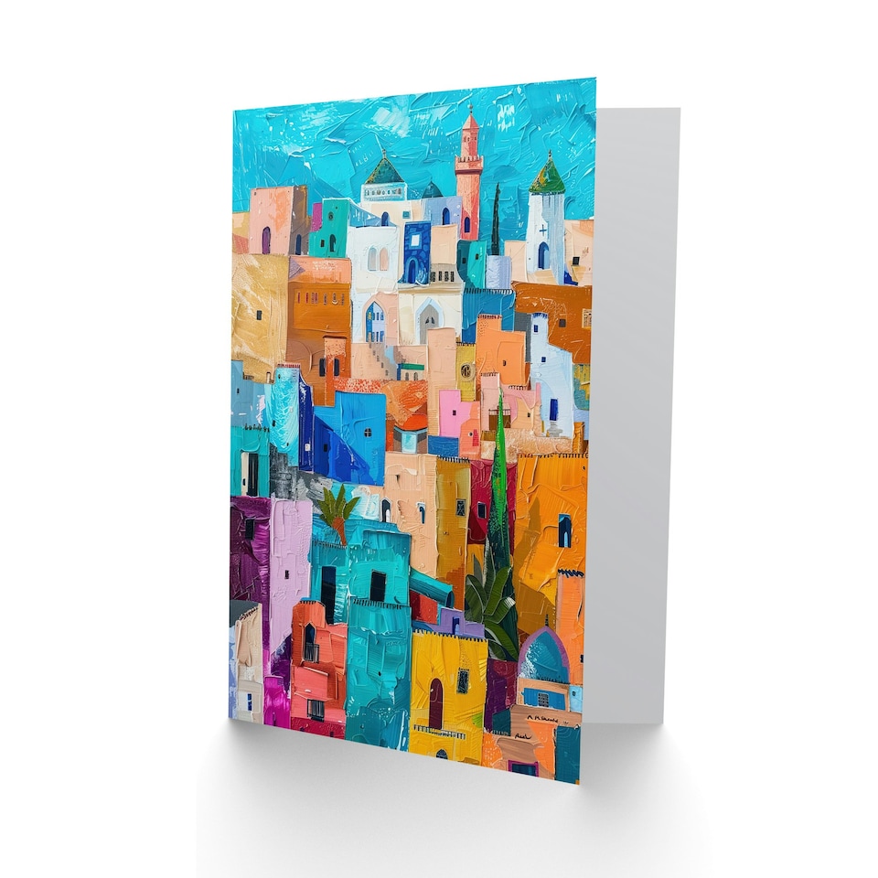 image 1 of Quirky Morocco Cityscape Oil Colourful Him Her Birthday Card