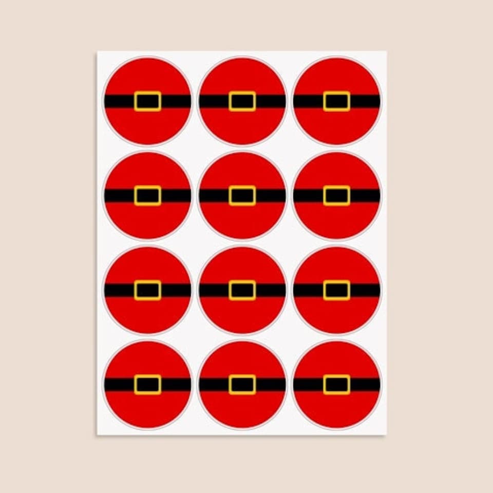 image 1 of Christmas Santa Belt Round Stickers 60mm - Sheet of 12