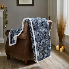 Woodland Folk Forest Scene Flannel Throw with Sherpa Reverse – 140x180cm | Blue | Navy | 1