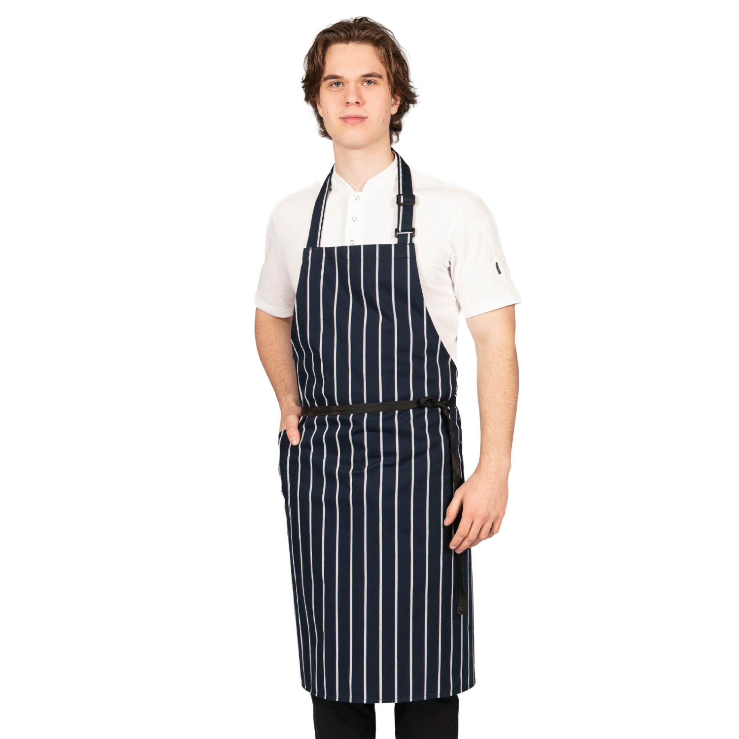 Dennys Butcher Stripe Woven Apron Blue Navy/White One Size 1
