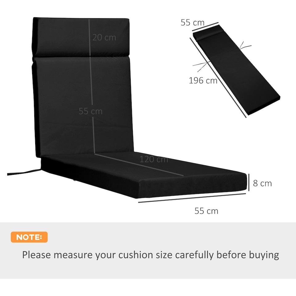 image 1 of Outsunny Set of 2 Sun Lounger Cushions, Replacement Cushions