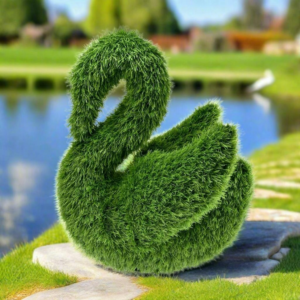image 1 of True Products Artificial Grass Topiary Swan Indoor Outdoor Garden Lawn Event Office Wedding Decor