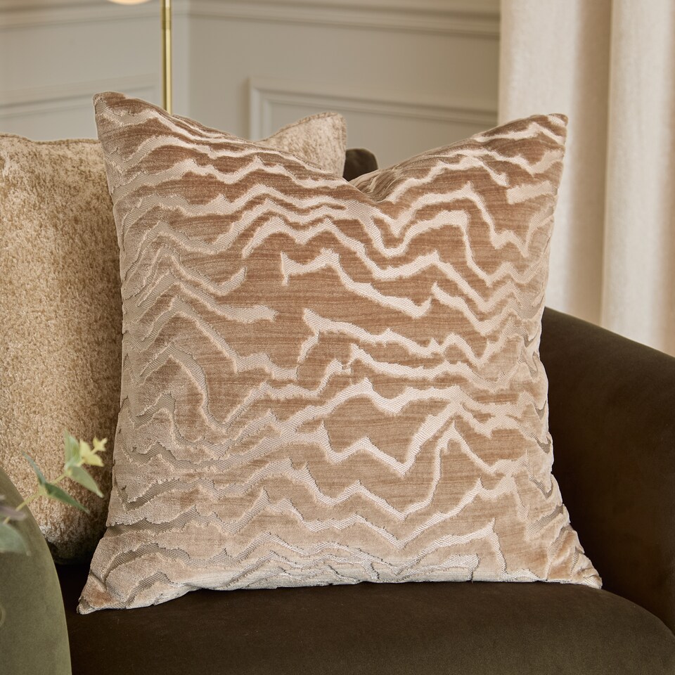 image 1 of Paoletti Tierra Cut Velvet Cushion | Gold | Taupe
