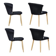 Set of 4 Elsa Velvet Dining Chairs with Wooden Legs, Curved Back & Comfortable Seating Black