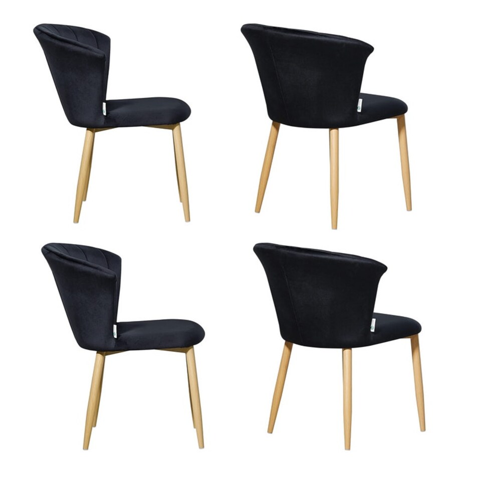 image 1 of Set of 4 Elsa Velvet Dining Chairs with Wooden Legs, Curved Back & Comfortable Seating Black