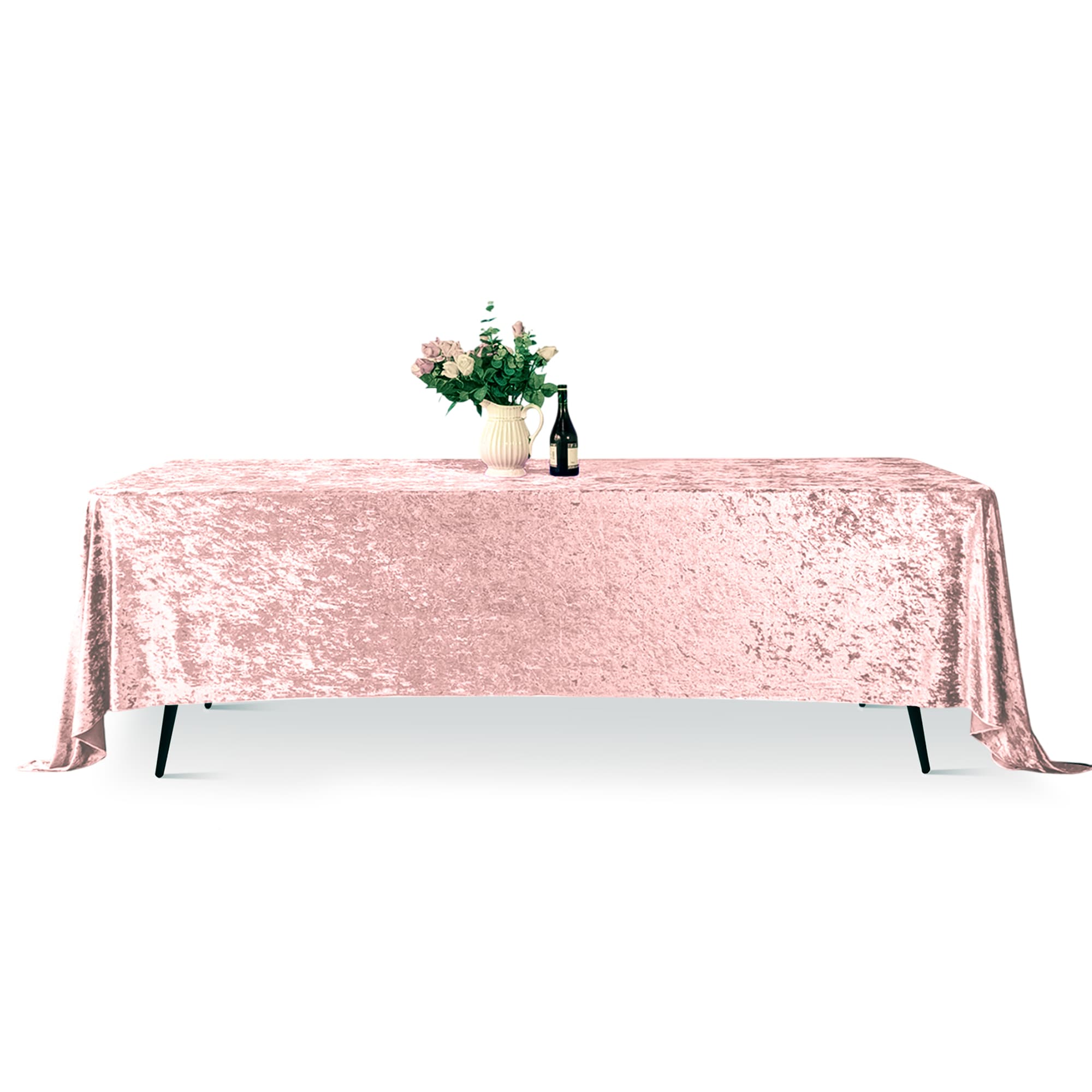 Neel Blue Diamond Velvet Rectangle Tablecloth - 70 x 144 Inch in Pale Pink